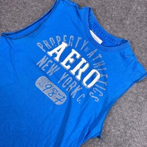 Aeropostale‎ Muscle Tank Mens Large Blue Distressed Graphic Y2K Embroidered